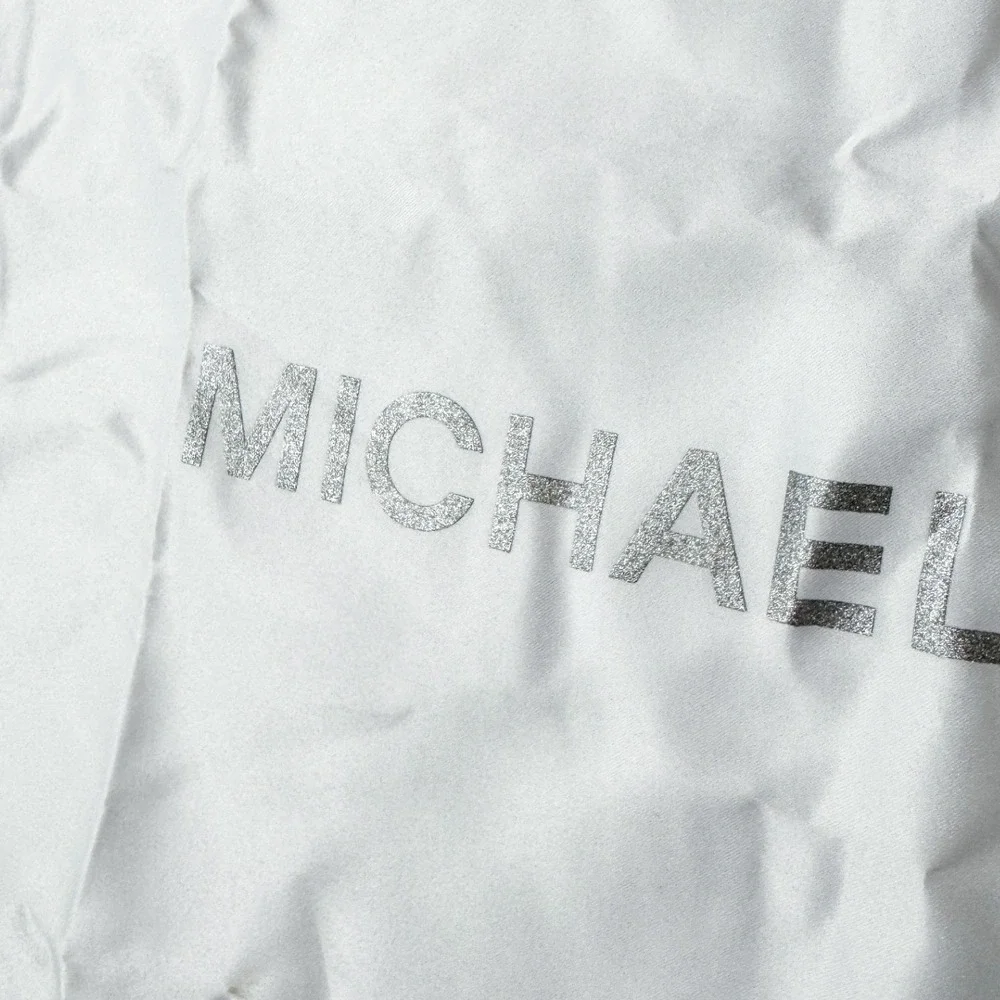 Michael Kors‎ White Satin Drawstring Dust Bag Silver Glitter Logo 18x18 Large